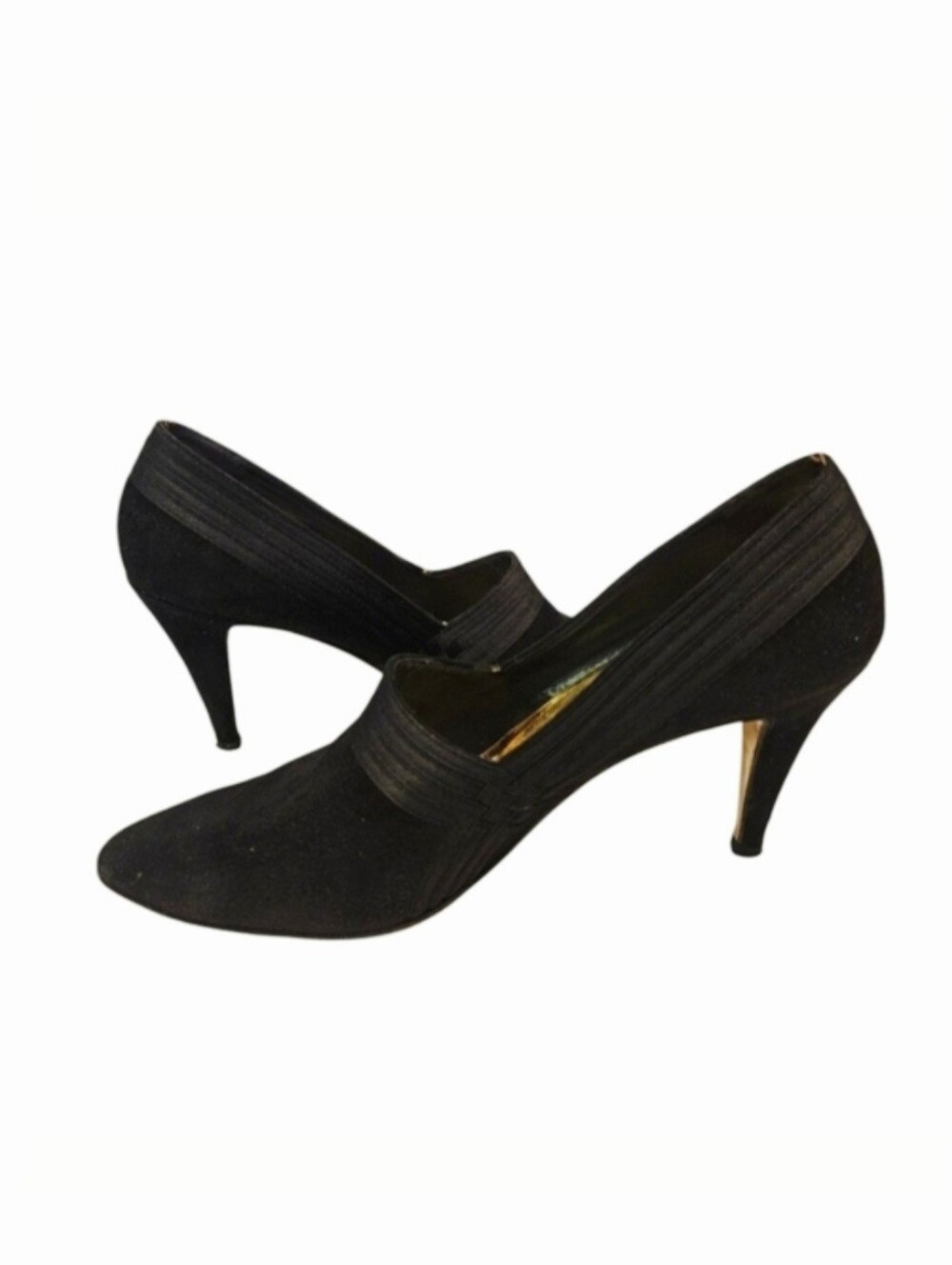 Vintage Gianfranco Ferre Black Leather Suede Pumps Heels Shoes Size.39 US7.5